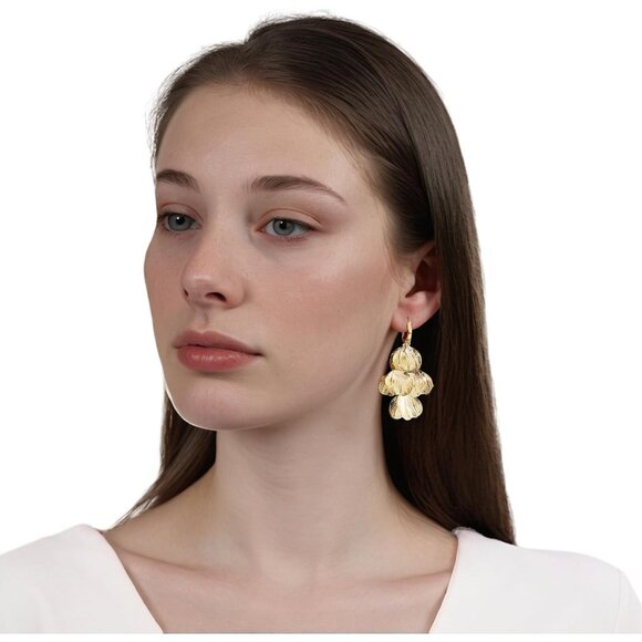 Women's Boho Flower Layered Floral Leaf Drop Dangle Earring Lightweight Jewelry - Picture 7 of 9